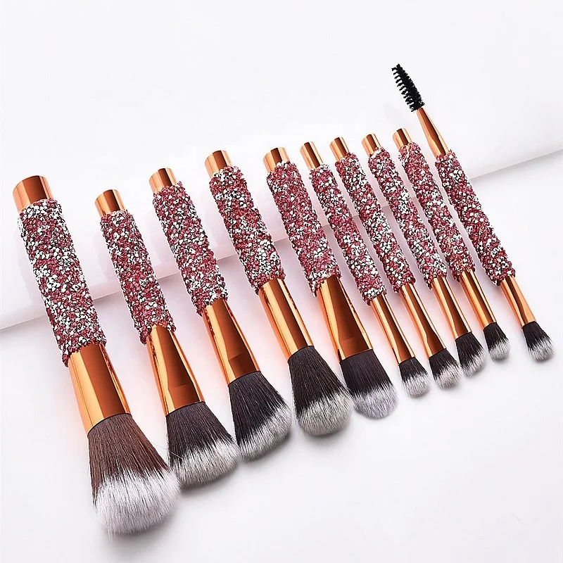 
jewel rose gold face hair piece magnet beauty glam 12pcs sparkling brass ferrule handle wholesale synthetic crystal makeup brush 