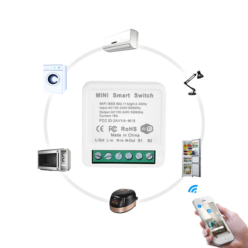 Tuya 16A Wifi Switch Mini Smart Breaker Electric for home appliances, Remote Control Works with Alexa Google DIY Home via Phone