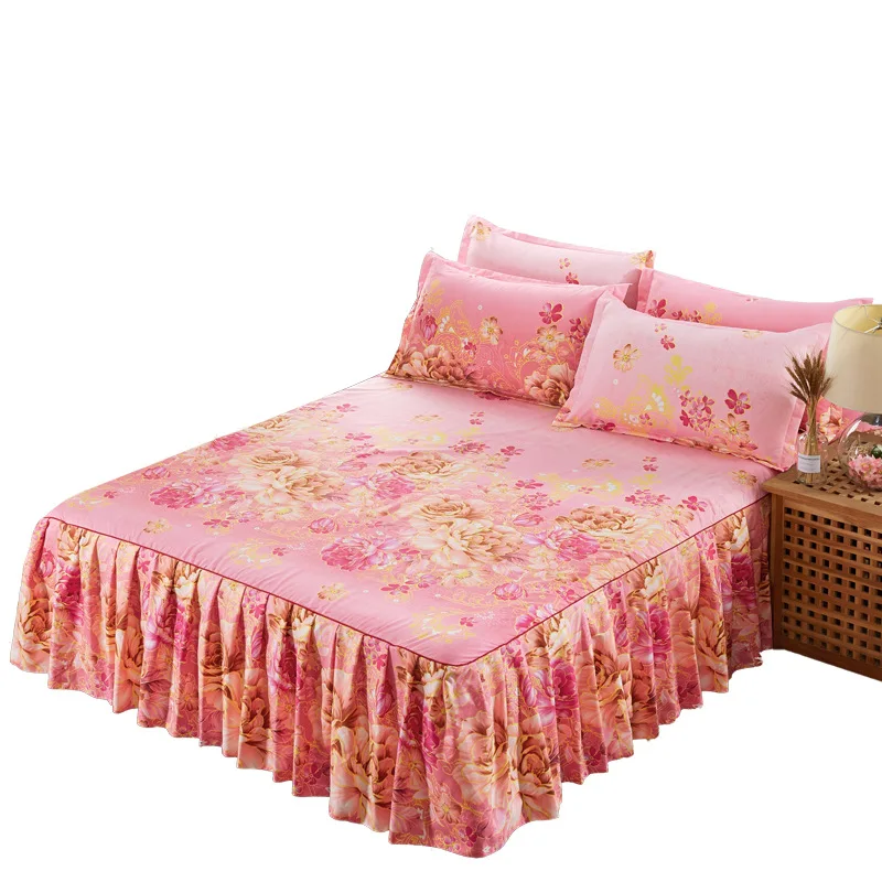 Bed skirt Floral Fitted Sheet Cover Graceful Bedspread Lace Bedroom Skirt Wedding Housewarming