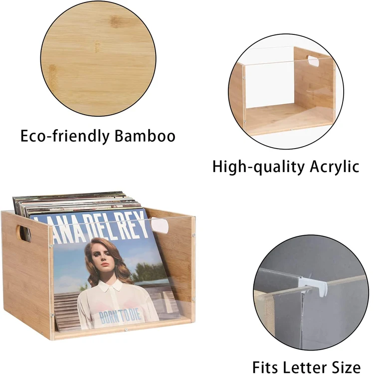 Caja Almacenamiento Madera Home Office Bamboo And Acrylic Storage Box Organizer Documents File Vinyl Record Toys With Handles