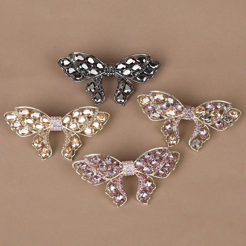 Elegant Half Tie Hairpin Spring Clip Hair Accessories Korean Exquisite Rhinestone Bowknot Hairpins Barrette for Lady Women