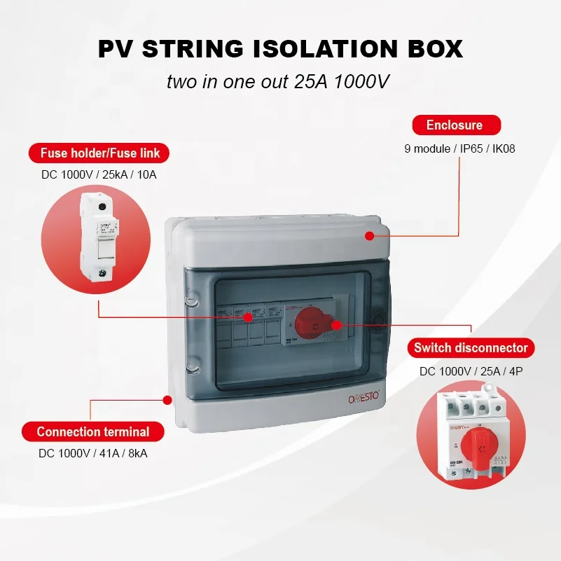 Wholesale Plastic Distribution Box for PV System DC 1000V 25A Combiner Box with Fuse Isolation Switch 2 String Protection Box
