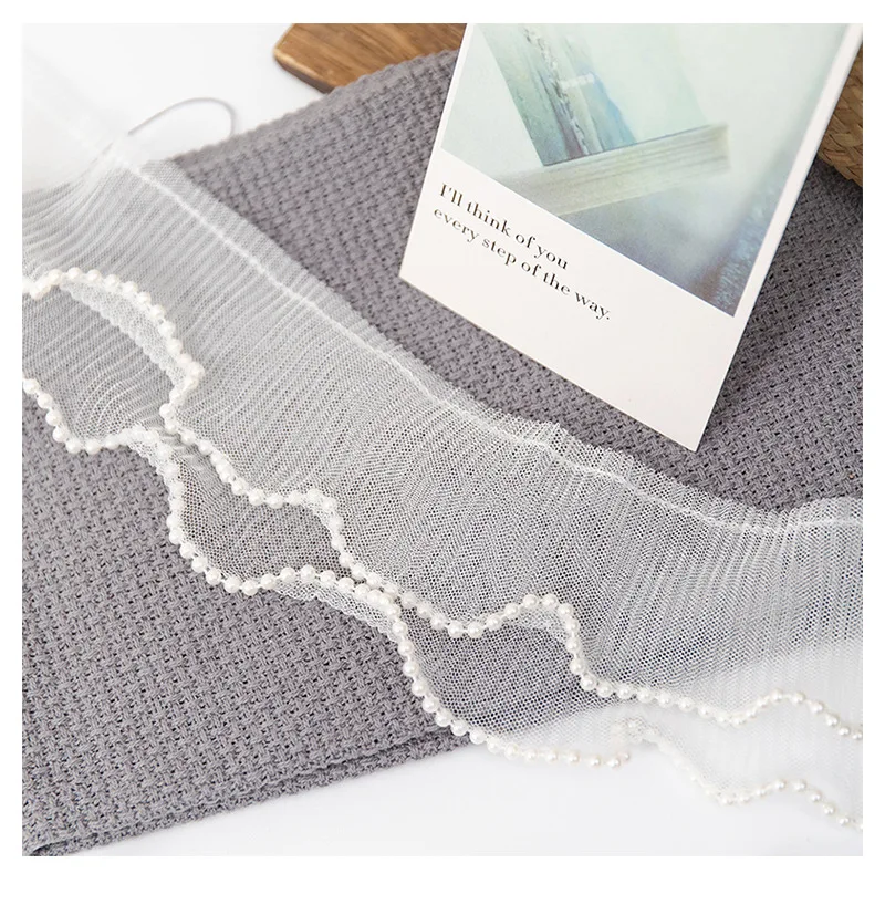 9cm Size Double Layers Pleated Lace Trim White Black Elastic Mesh Pearl Laces Garment Cloth Accessories