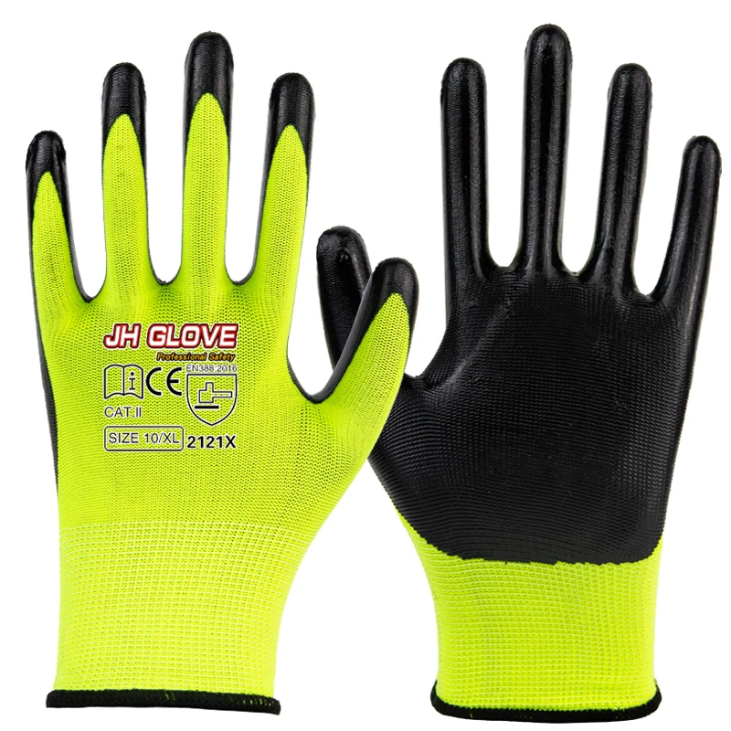 Wholesale Chinese Factory Gloves for Construction Polyester liner with Nitrile coated Safety Work Gloves