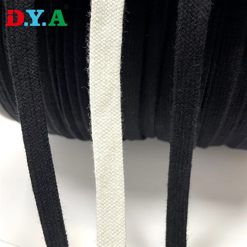 Black and color customize width flat braided cotton rope for bags and clothing accessories