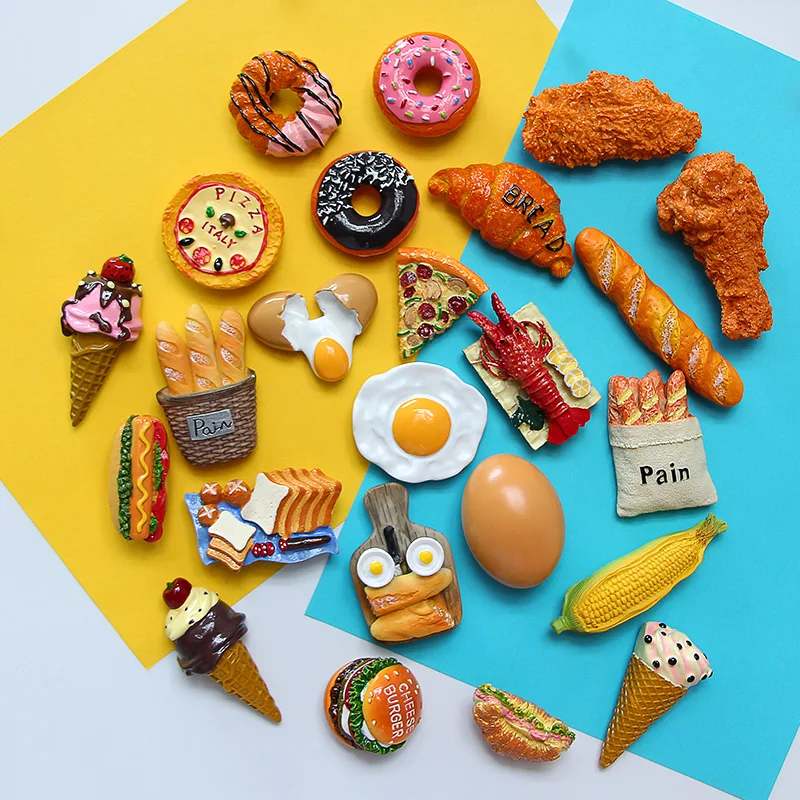 Creative simulation food 3D fridge magnets Sweet cone fried chicken leg hamburger magnetic decoration Refrigerator magnet Custom