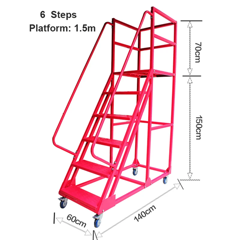 Steel Multifunctional Portable Customized Heavy Duty Stepladder 9 Steps Ladder Cart with Wheels and Handrail