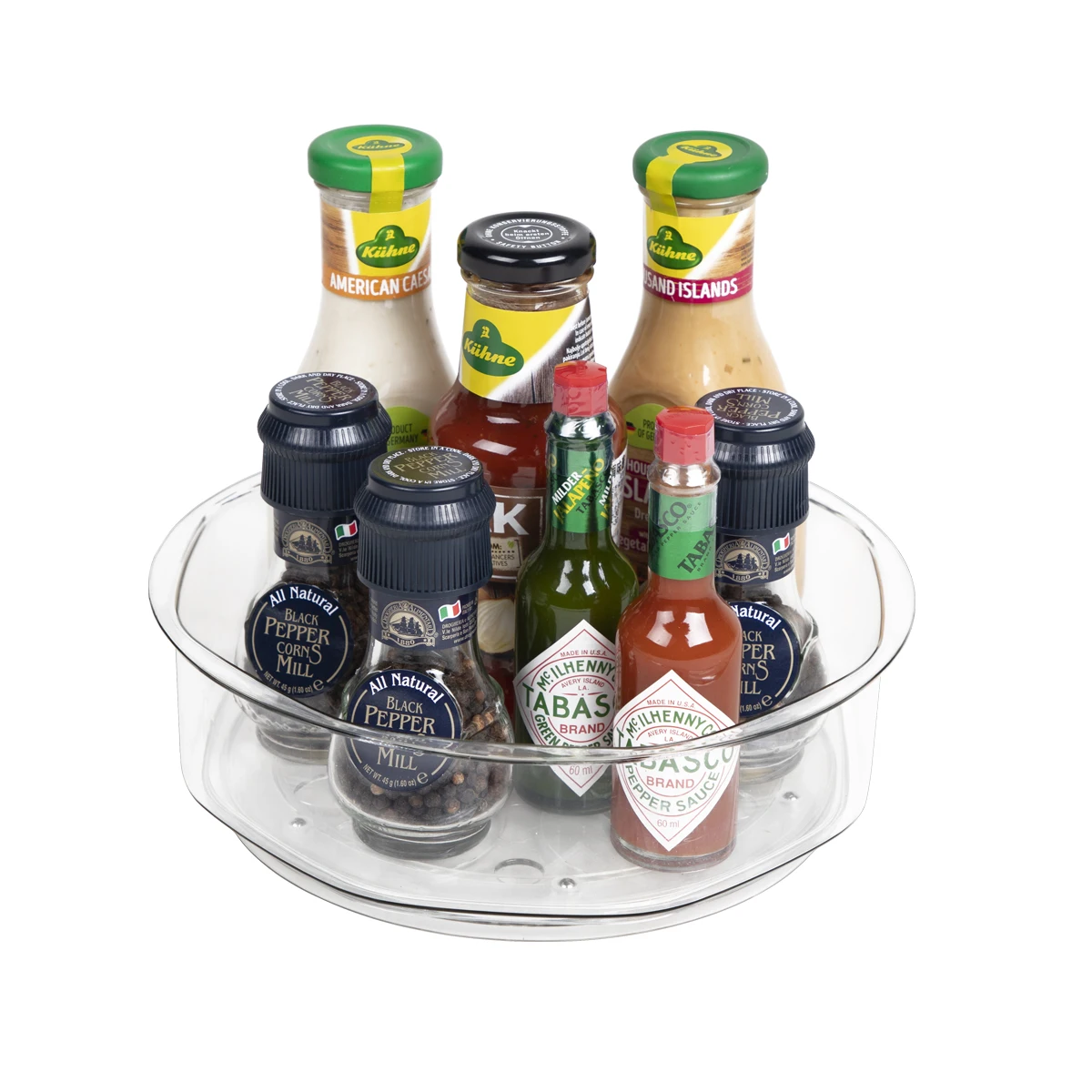 Kitchen PET Clear Round Turntable Organizer Set Fridge Plastic Rotating Storage Bins Lazy Susan Set for Cabinet