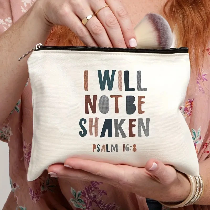 1 pcChristian Bible Verse I Will Not Be Shaken  pattern Personalized Makeup Bag Travel Toilet Storage Bag Cosmetic Pouch