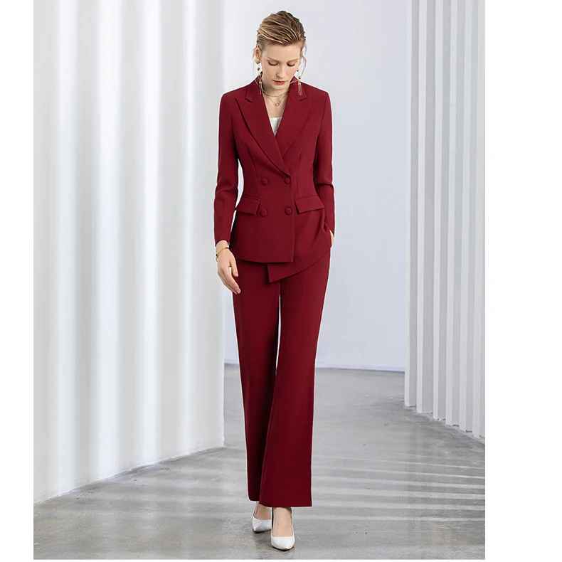 Plus Size Christmas Red Formal Women Blazers Formal Western Ladies Office Wear Pants Suit for Fat Women