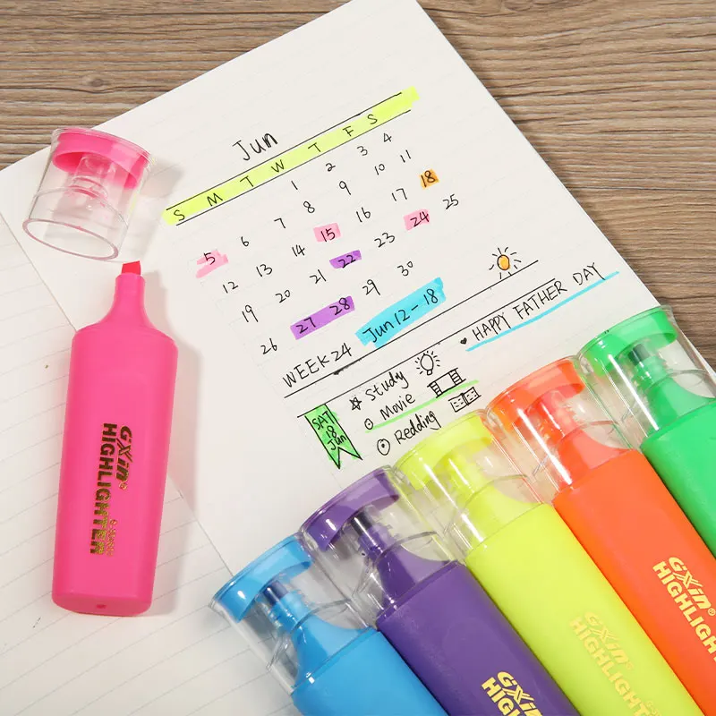 Gxin G-304802 High Capacity neon color Highlighter marker pen Art Graffiti Colorful Paint Fluorescent Pen custom highlighters