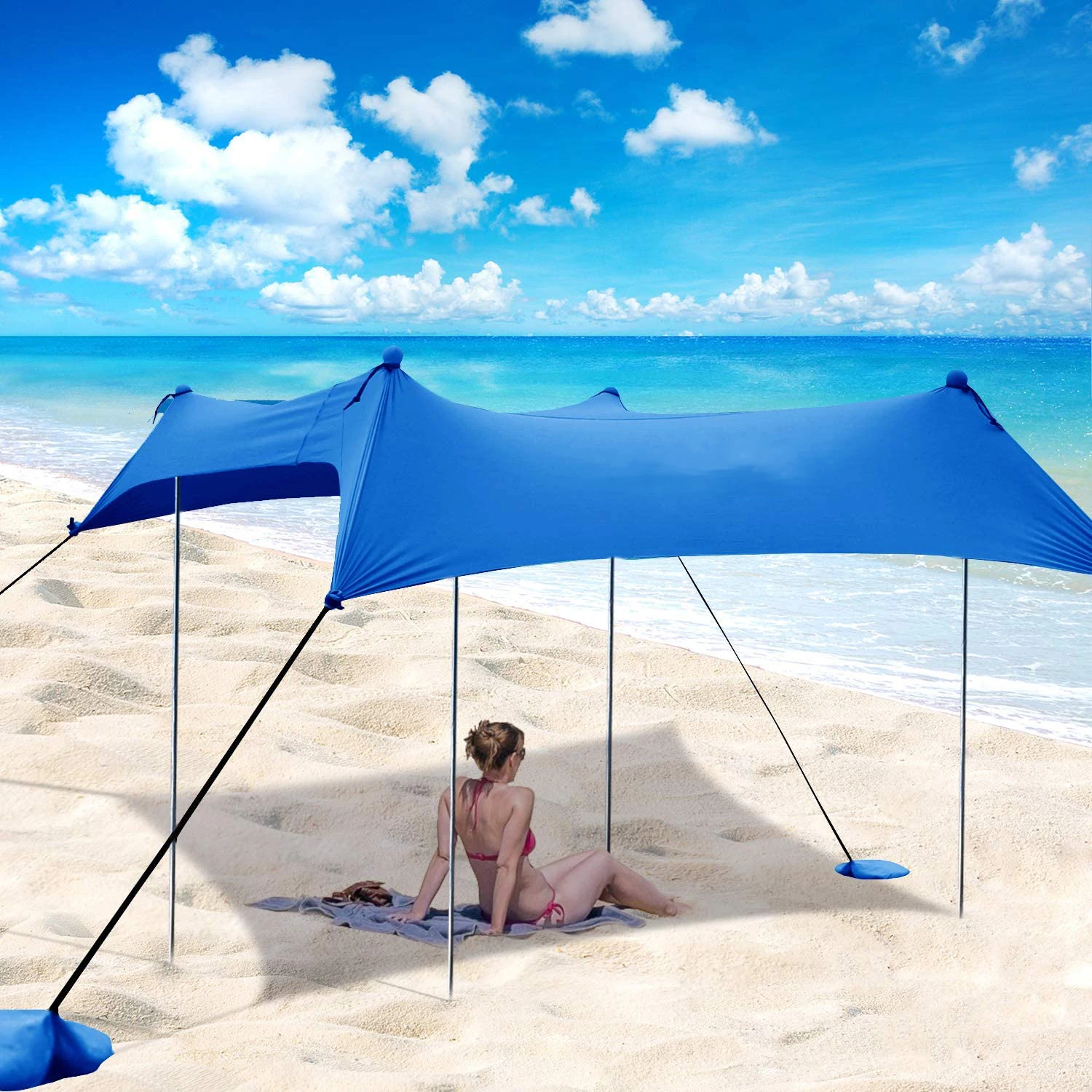 UPF50+ Pop Up Beach Tent Sun Shelter outdoor camping Family Sunshade Tent with 6 Aluminum Poles Carrying bag
