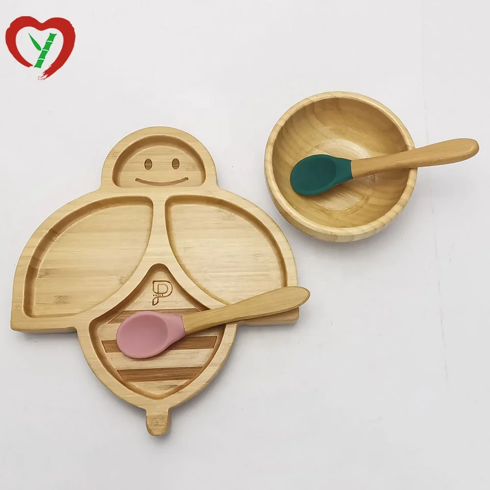 
Baby Gift Set Bamboo Feeding Plate + Bowl + Spoons With Custom Shape 