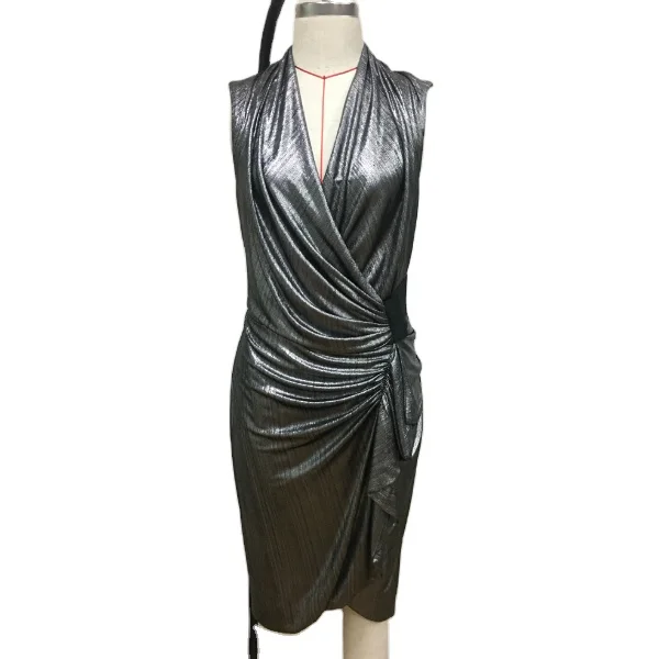 
Fashion women dresses black sliver metallic sleeveless wrap club sexy party club dresses 