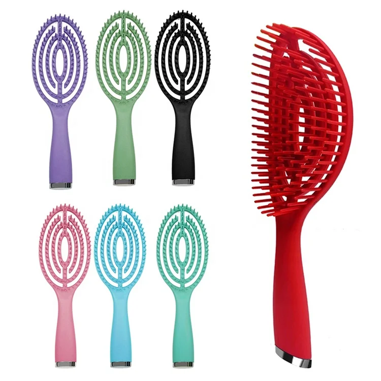 Amazon Hot Sale Hollow Hair Comb Curved Hair Brush Massage Head Curved Plastic Comb For Curly Hair
