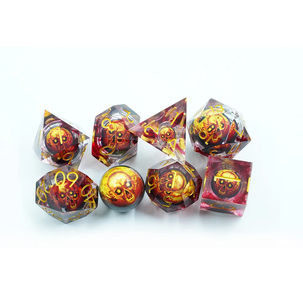 Skull Liquid Core Resin Dice Set d&d Blood Color Polyhedral RPG Liquid core Dice Full Set 7 pcs
