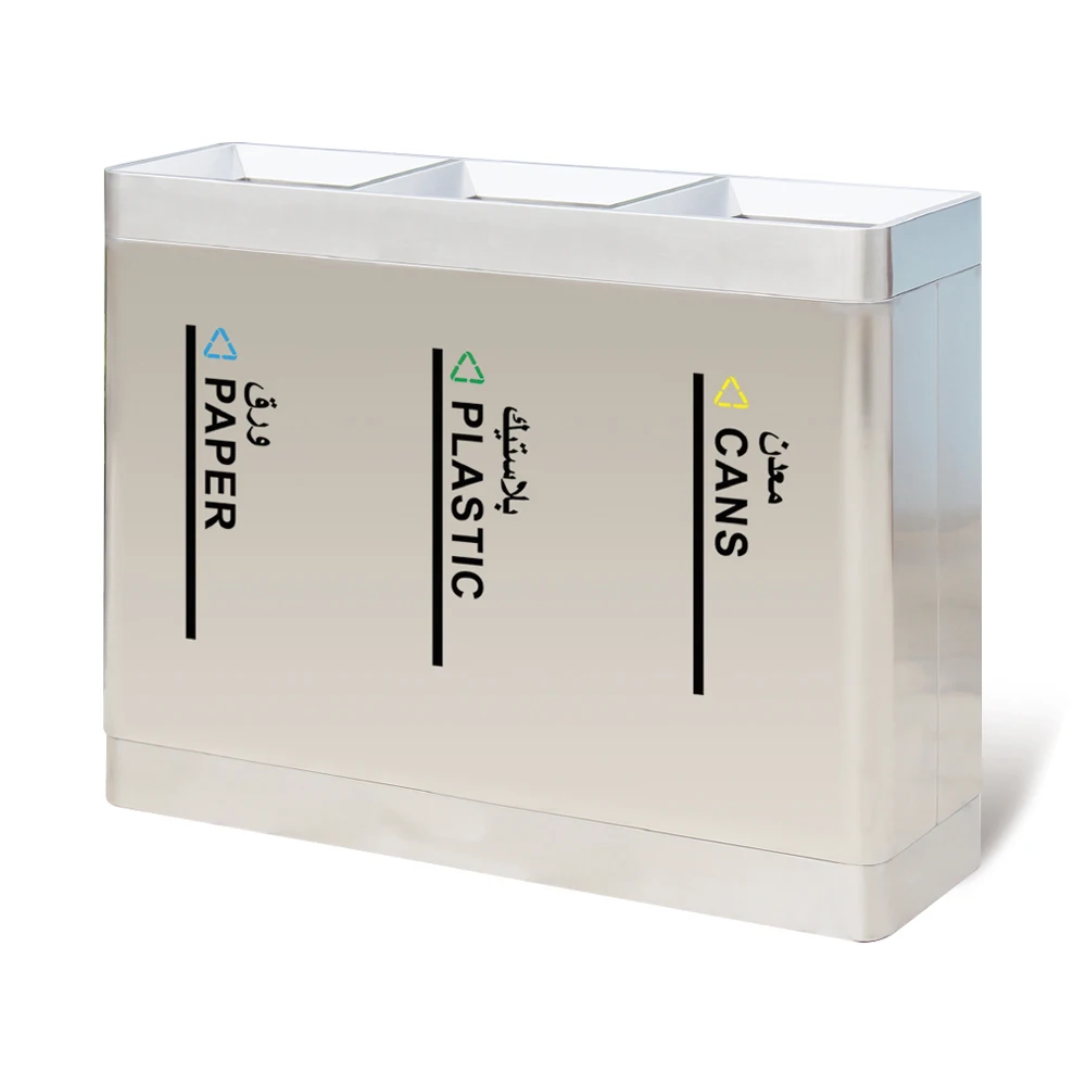 Professional Custom 3 Compartments Bulk Advertising Trash Cans Easy To Clean Large Garbage Bins