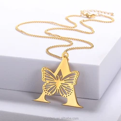 Inventory Stainless Steel Women Necklace Butterfly Initial Alphabets S M J Necklaces