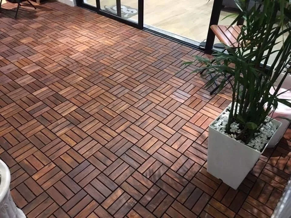Acacia Wood Interlocking Deck Tiles, Plastic wood composite interlock deck tile or Plastic Decking Flooring Tiles B6638