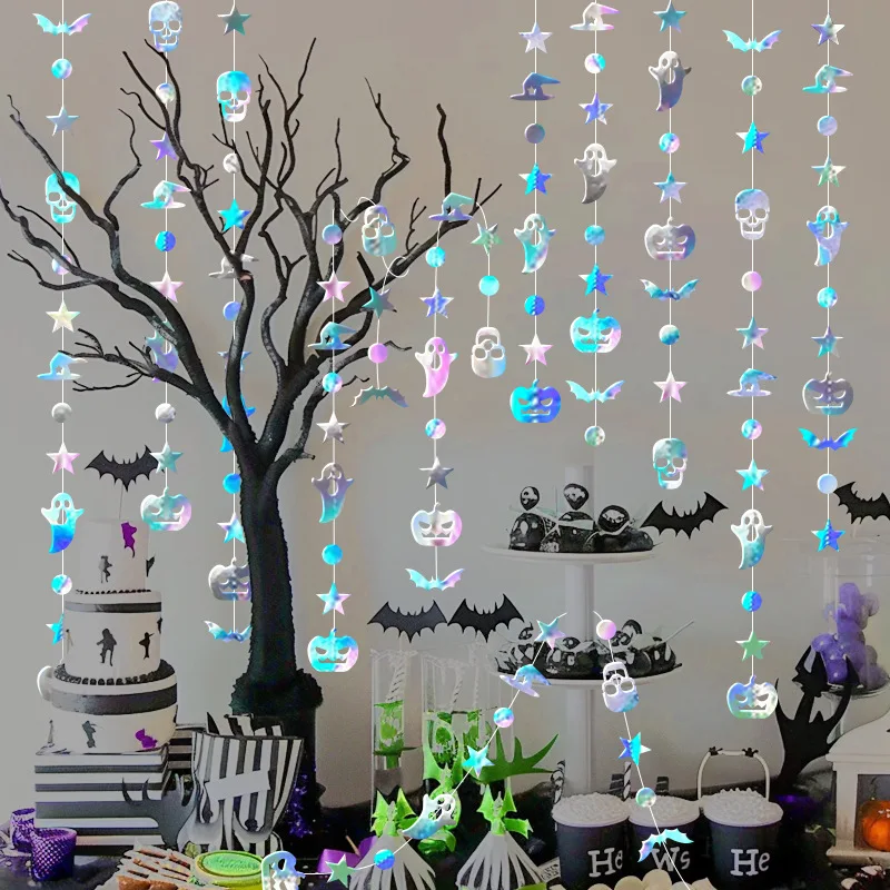 Halloween Hanging ghost Garland iridescent Paper pumpkin bat streamer party Backdrop string