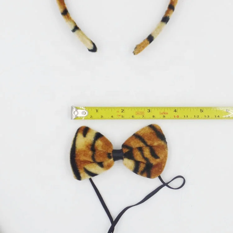 Children Baby Plush Fabric Animal Hair Accessories Cat Ears Leopard Tiger Tail Bow Hair Ties Kids Halloween Head Bands Headband