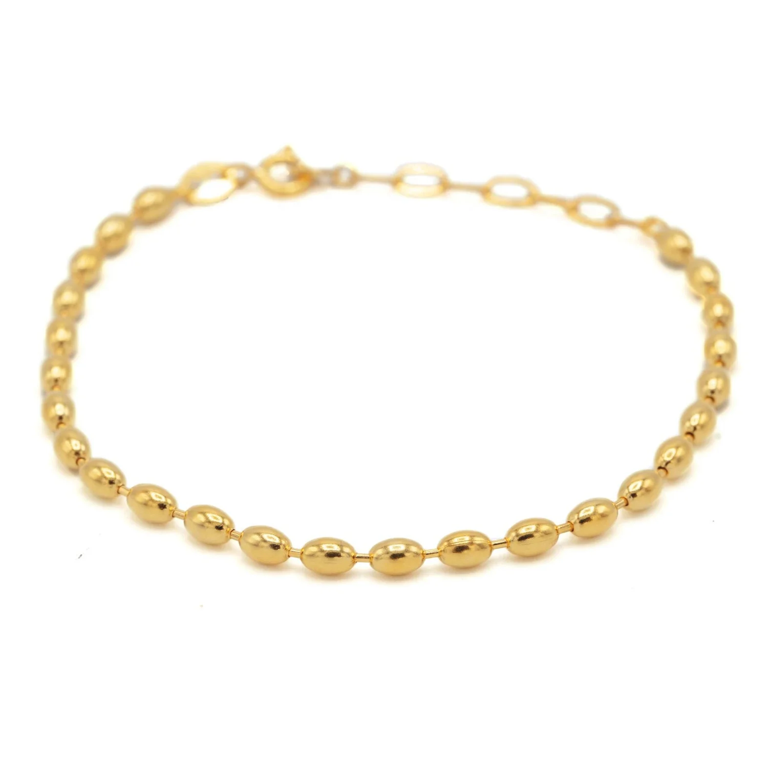 Milskye simple fashion jewelry brass 18k gold plated tiny oval beaded bracelet