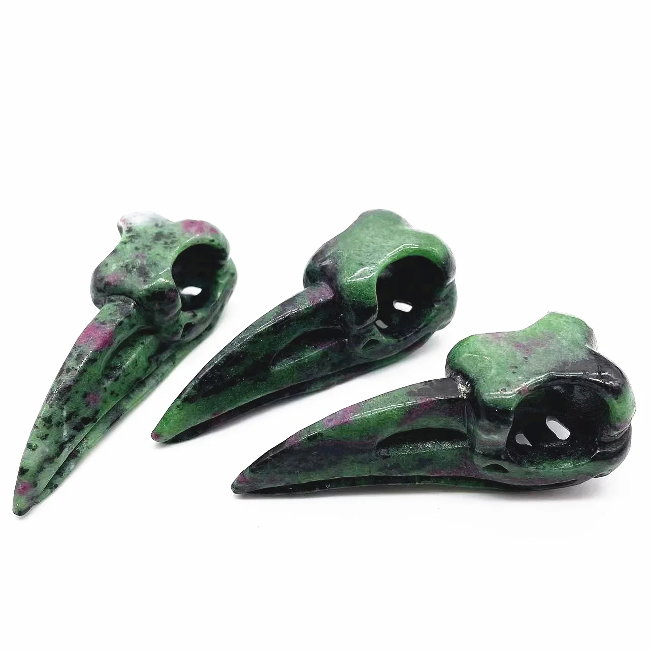 Animal Carvings epidote Skulls Hand Carved Raven Crystal Skulls Pagan Bird Crow Pendant