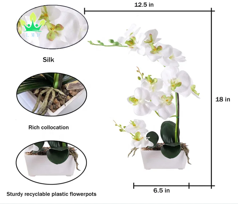 Orchids Artificial Flowers Orchid Plant in Pot  Phalaenopsis  Orchid for Home  Office Living Bedroom Table Centerpiece Decor