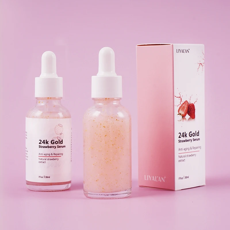 Facial Skincare Anti Aging Wrinkle Skin Care Dark Spot Whitening 24K Gold Strawberry Face Serum