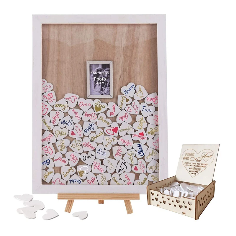 
Wedding visitor book Y & K Homish wooden photo frame pendant top Frame Signature book guest book wedding 