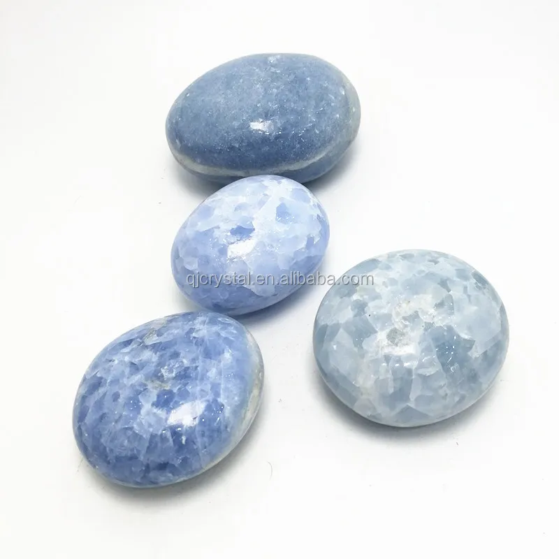 Wholesale Price blue calcite Quartz Crystal  Carving Healing Palm Stone Gifts