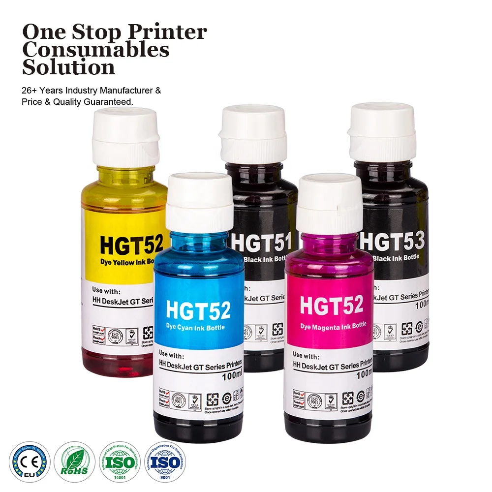 INK-POWER GT 51 52 53 GT51 GT52 GT53 Premium Color Compatible Bottle Water Based Refill Ink for HP DeskJet 5810 310 Printer