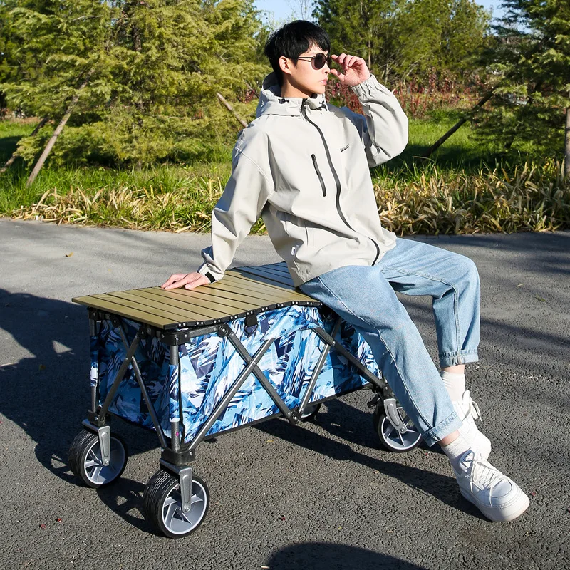 Outdoor Folding Multifunctional Camping Vehicle  Practical Handcart  Heavy-Duty Folding Travel Cart With Desktop And Storage