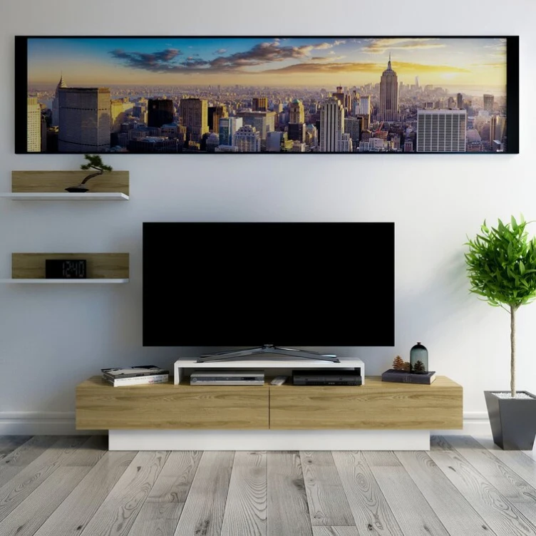 Living Room Furniture Modern European Shelf Television Stand Grey Entertainment Center Tv Cabinet with wall hanging shelf