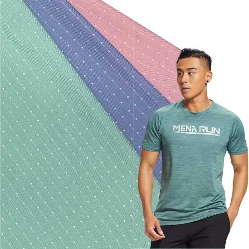 Ice silk l ycra quick drying elastic sports fabric Brocade ammonia ice knitted check dot jacquard sports T-shirt fabric