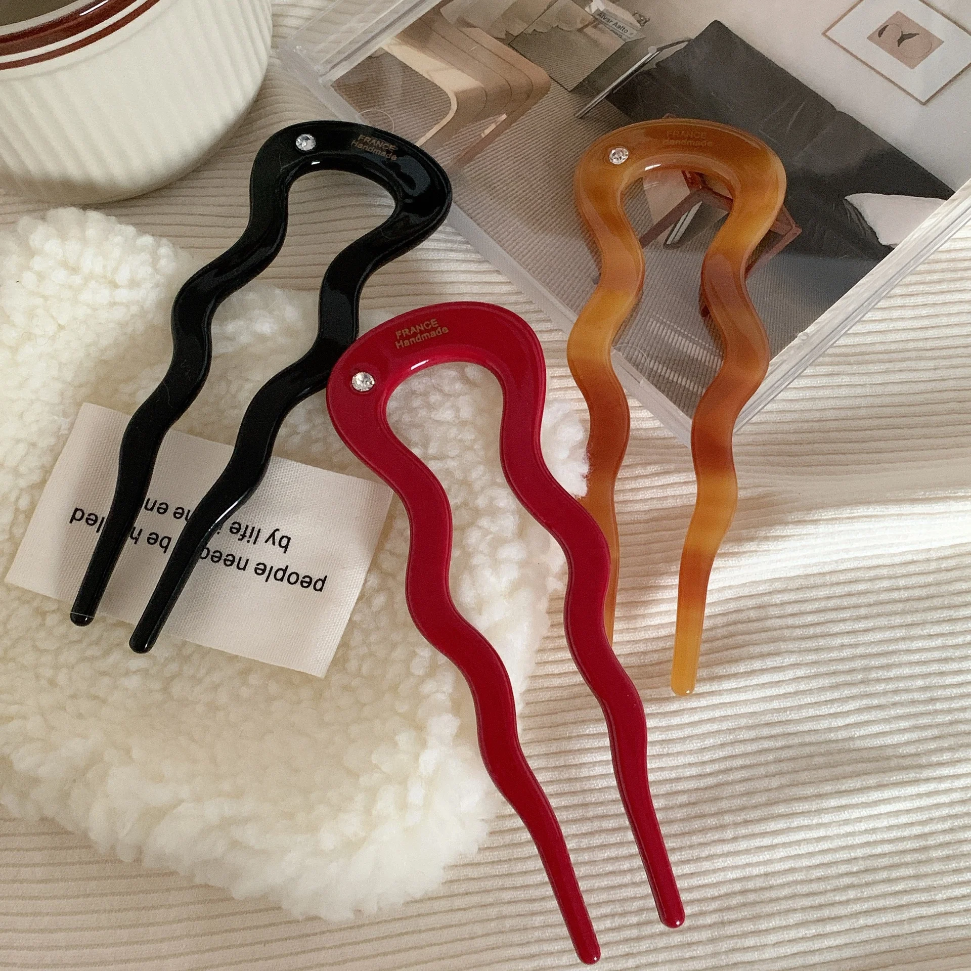 PDANY New Arrived Simple Fashion Women Hair Clips Sticks Oversize 13cm Acetate U-Wave Shape Hair Forks Hairpins Clips For Women