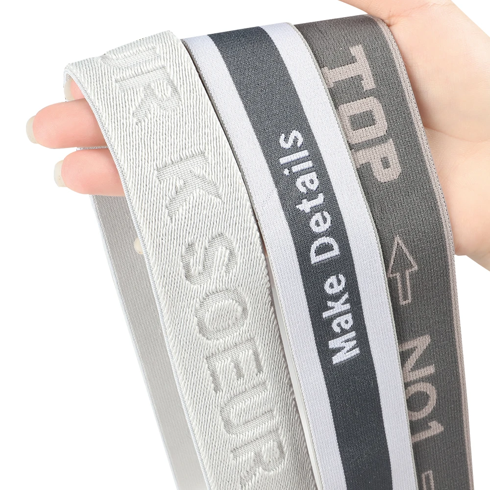 Fashion custom fold over knitted polyester nylon jacquard pattern elastic band stregth webbing strap antislip rubber