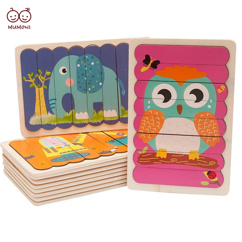 Lovely ice cream sticks puzzles animals and transportation educational strip jigsaw funny wooden bar puzzles