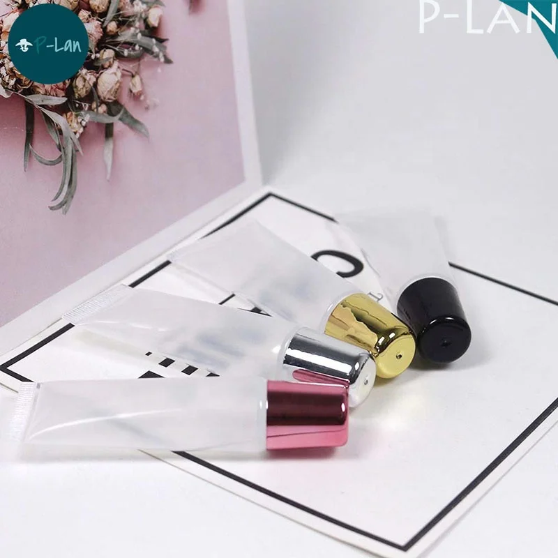 P-Lan Brand MOQ 100pieces Clear White Pink Black Silver Rose Gold Top Clear Squeeze Tubes 15ml 10ml Lip Gloss Squeeze Tube