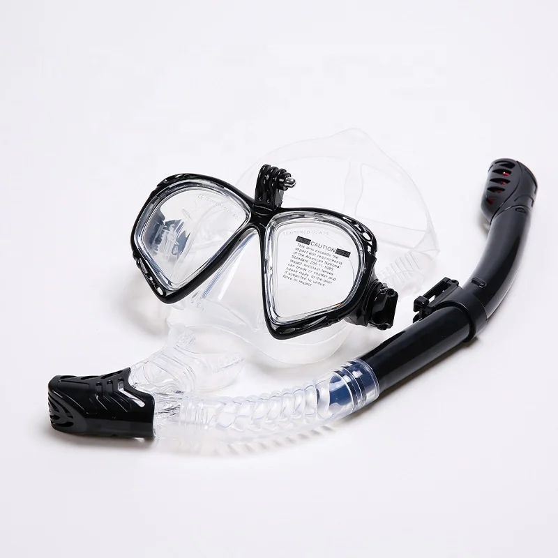 Anti fog silicone diving equipment tempered glass full face diving mask scuba diving mask and tube set with camera stand