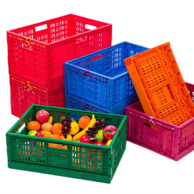Foldable Vegetable Crate Supermarket Fruit Basket PP Moving Stackable Package Transport Plastic Crate