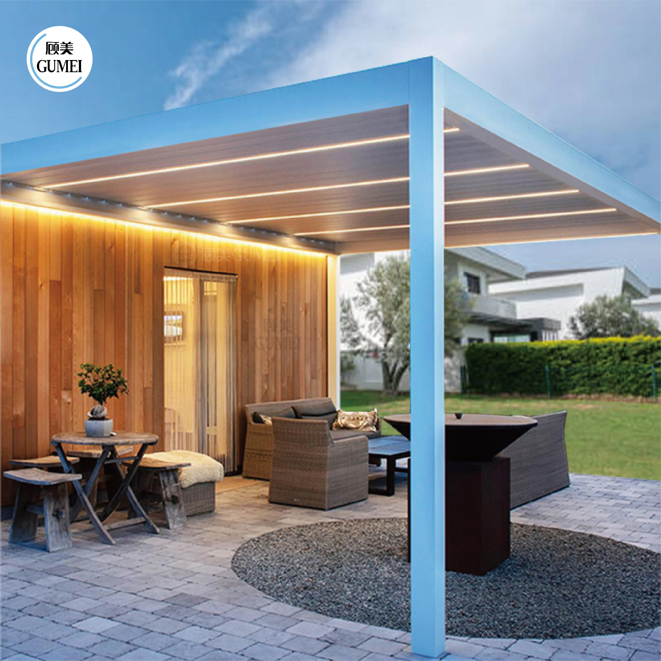 House Sun Rays and Rain Controllable Waterproof Louver Roof Bioclimate Pergolas For Sunny Zones