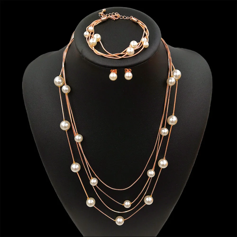 fashion multi-layer pearl set long trendy necklace bracelet pearl pijamas winter pearl jewellery set