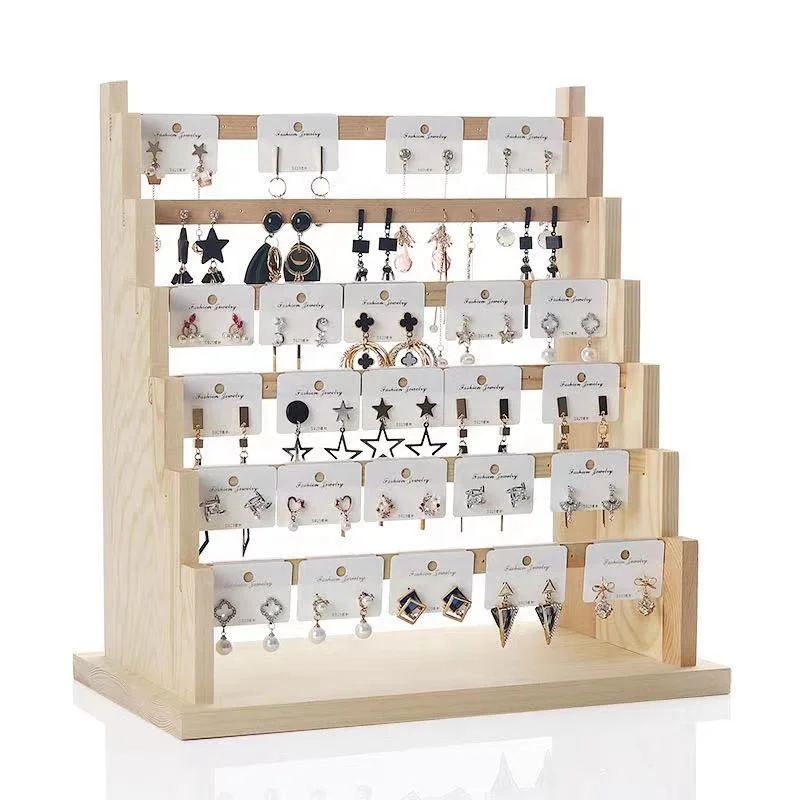 Solid wood earring rack storage jewelry rack stall hanging ear clip earring rack necklace bracelet jewelry display stand props