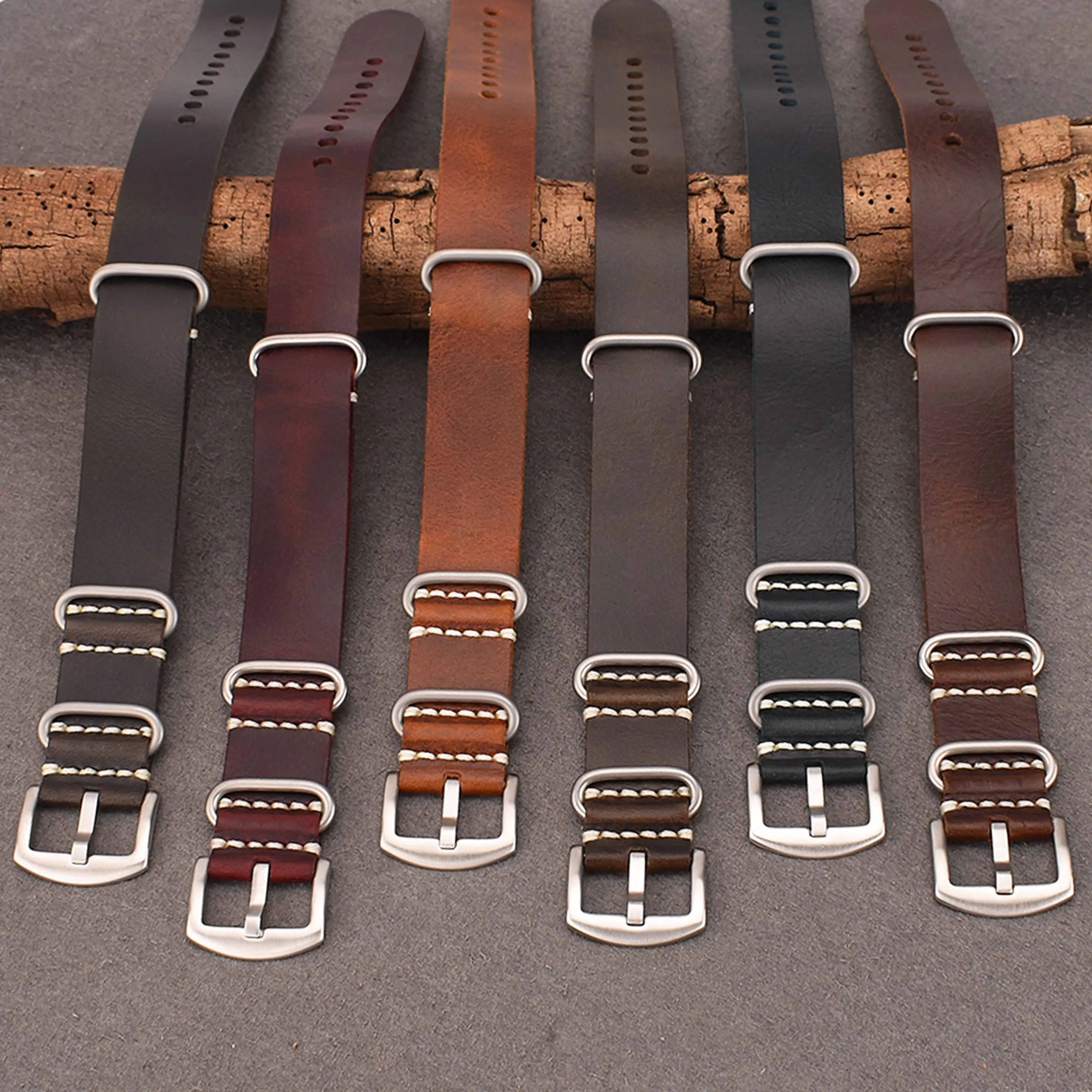 Heqi 18mm 20mm 22mm  Retro Genuine Leather Watch Band Design Vintage Watch Strap Bracelet
