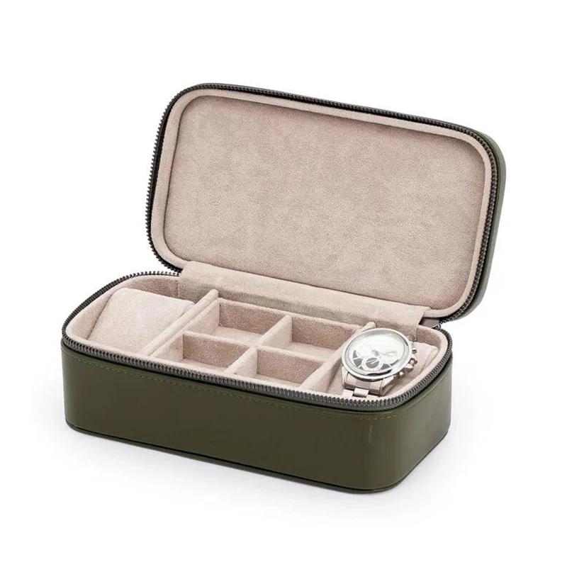 Two removable pu watch box strap zipper travel suede packaging box for watches and Jewelry Watch Jewelry Storage Case
