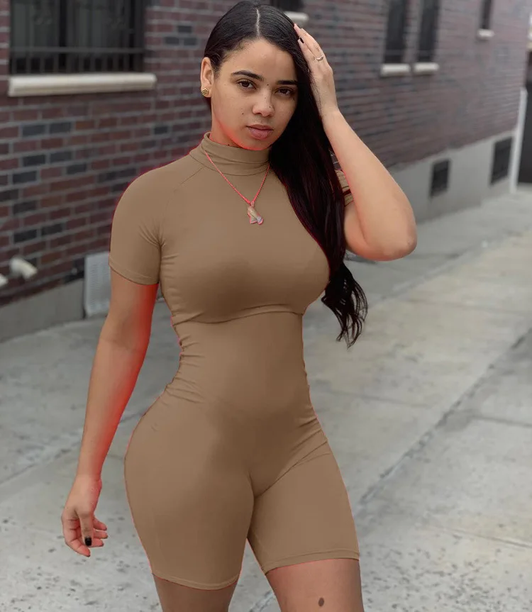 Summer Customization Sports Factory Price Fashion Club Casual Lady  Solid Zipper Fitness Pants Soft Shorts Women Set Jumpsuit