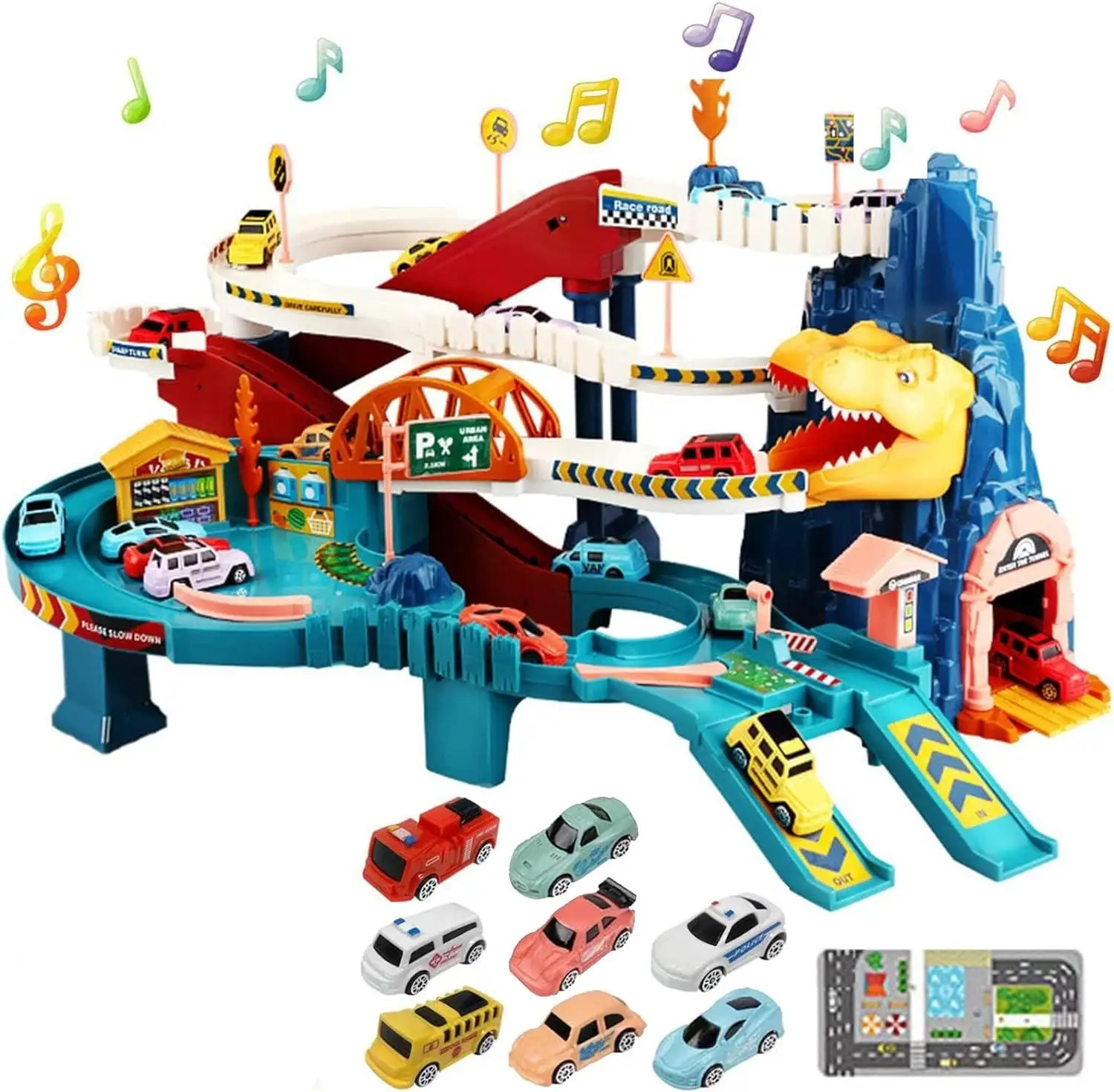 Dinosaur Winding Road Rail Car Park Parking Lot Set Railway Set And City Set Slot Toys Boys And Girls Interactive Toy Playing