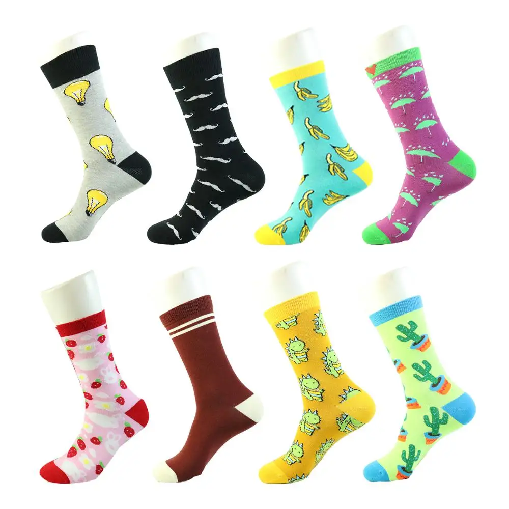 Custom bamboo fiber novelty socks wholesale knitting jacquard logo pattern  men crew happy funny cotton business tube socks