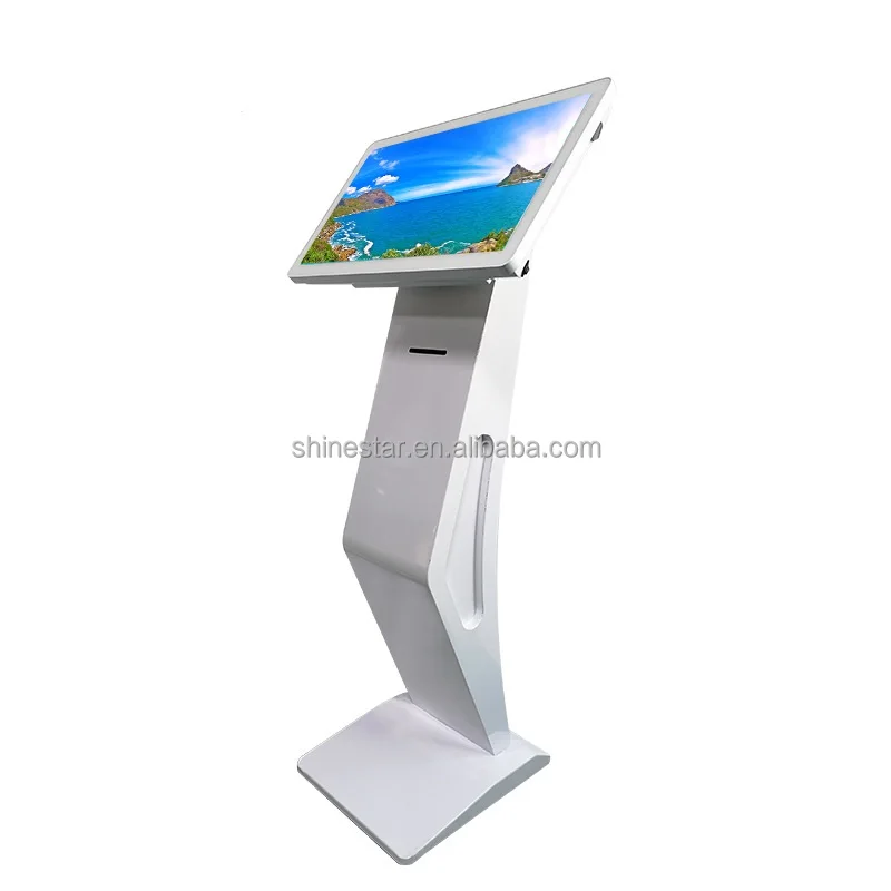 Alone standing 24 inch TFT LED capacitive touch screen POS kiosk self-service terminal with ticket printer and Android/Linux/Win